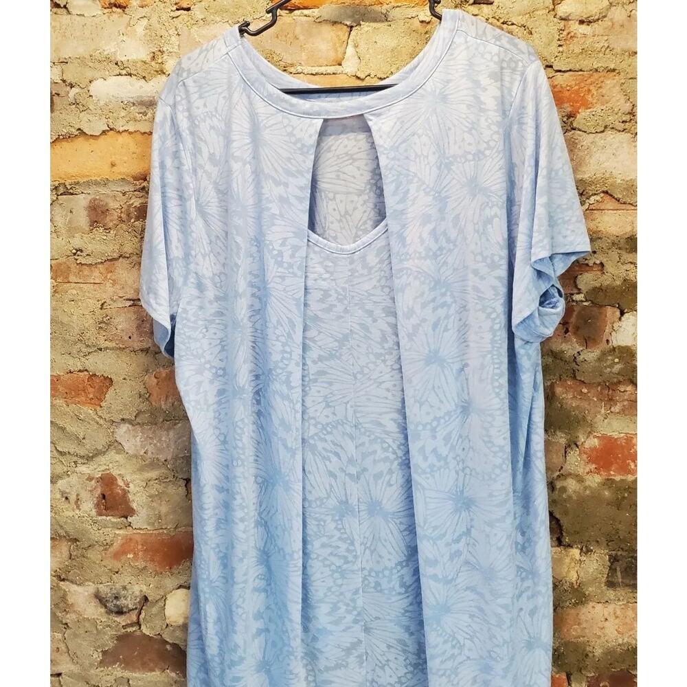 Tek Gear Womens Plus T-Shirt Size 2X Blue Dry-Tek Butterfly Keyhole Back Top - Picture 3 of 3